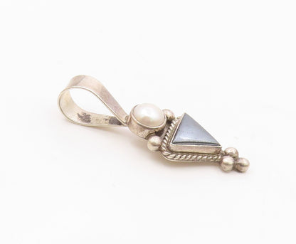 925 Sterling Silver  Vintage Pearl & Hematite Bubble Twist Pendant  PT13417