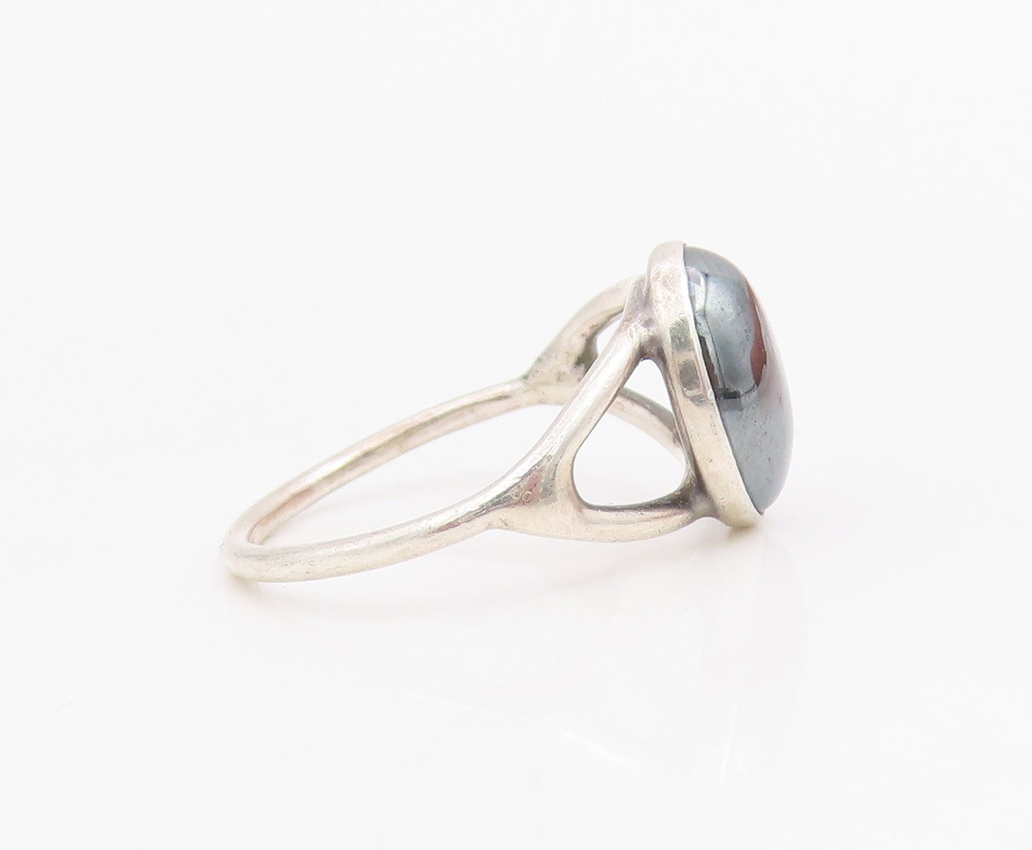 925 Sterling Silver Vintage Ring Minimalist Hematite Split Band  Sz 5  RG34814
