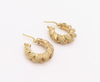 925 Sterling Silver Vintage Earrings Gold Plated Twisted Rope Carved  EG13191