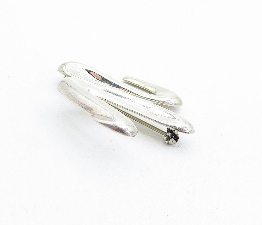 925 Sterling Silver Vintage Shiny Smooth Swirl Scribble Brooch Pin BP1742