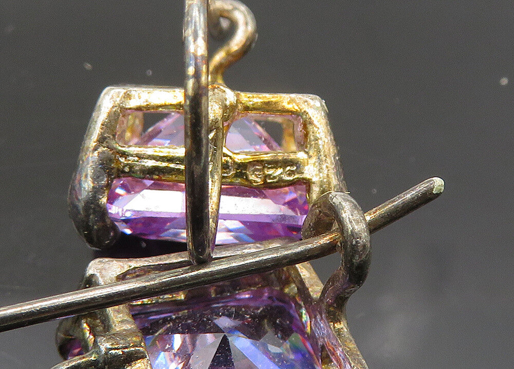 925 Sterling Silver  Vintage Purple Cubic Zirconia Drop Earrings  EG10760