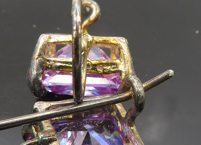 925 Sterling Silver  Vintage Purple Cubic Zirconia Drop Earrings  EG10760