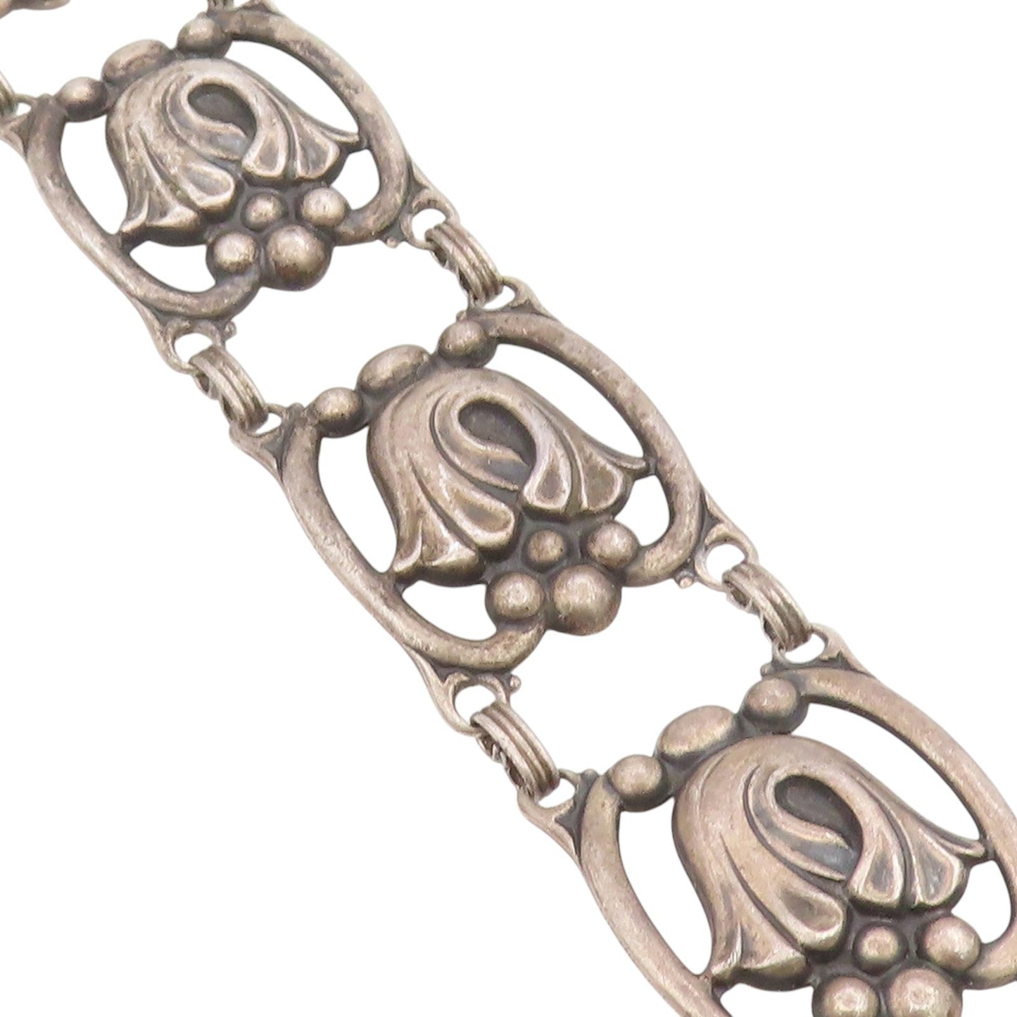 925 Sterling Silver Vintage Bracelet DANECRAFT Tulip Floral Panel Link  BT11678
