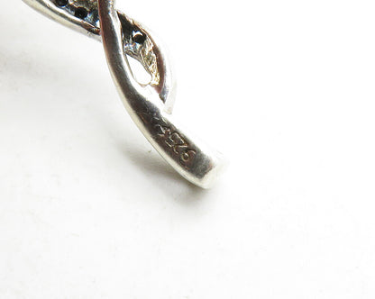 925 Sterling Silver  Genuine Black & White Diamonds Swirl Loop Pendant PT10381