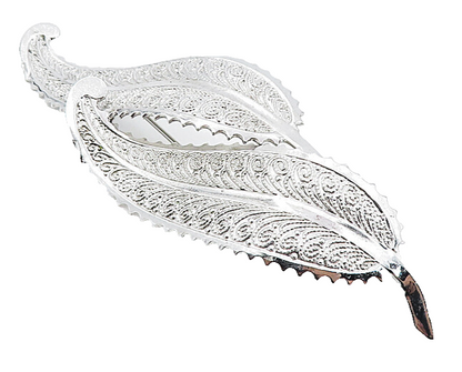 925 Sterling Silver  Vintage Swirl Patterned Floral Leaves Brooch Pin  BP2991