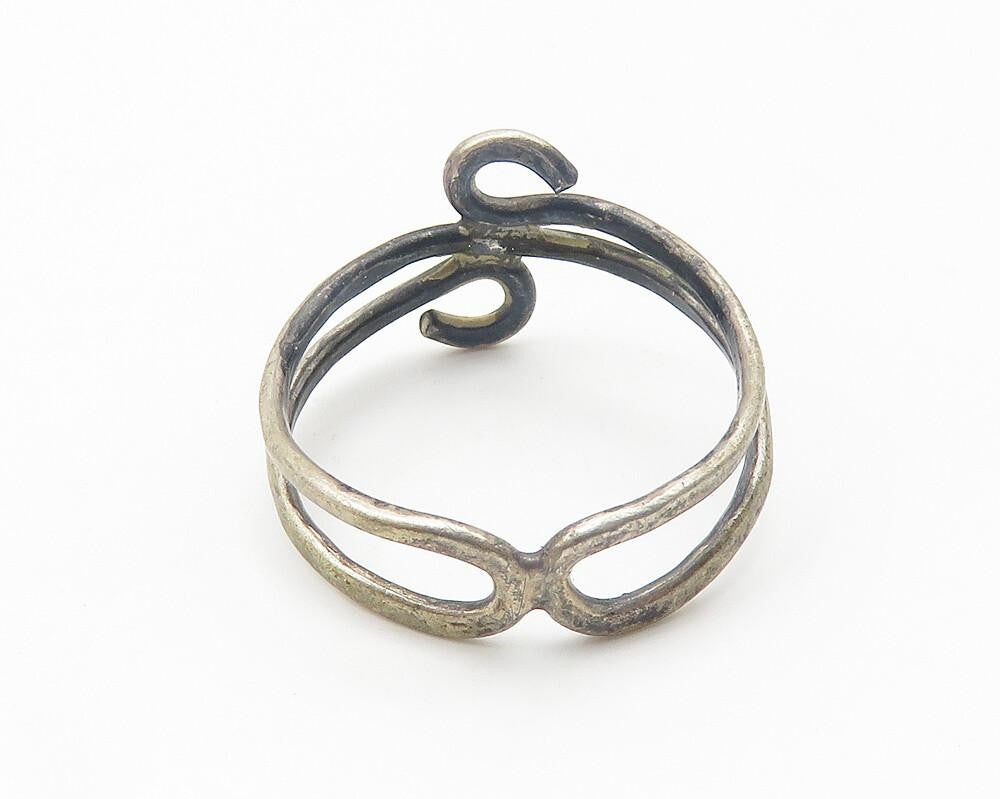 925 Sterling Silver  Vintage Dark Tone Wire Swirl Bypass Ring Sz 7  RG10210