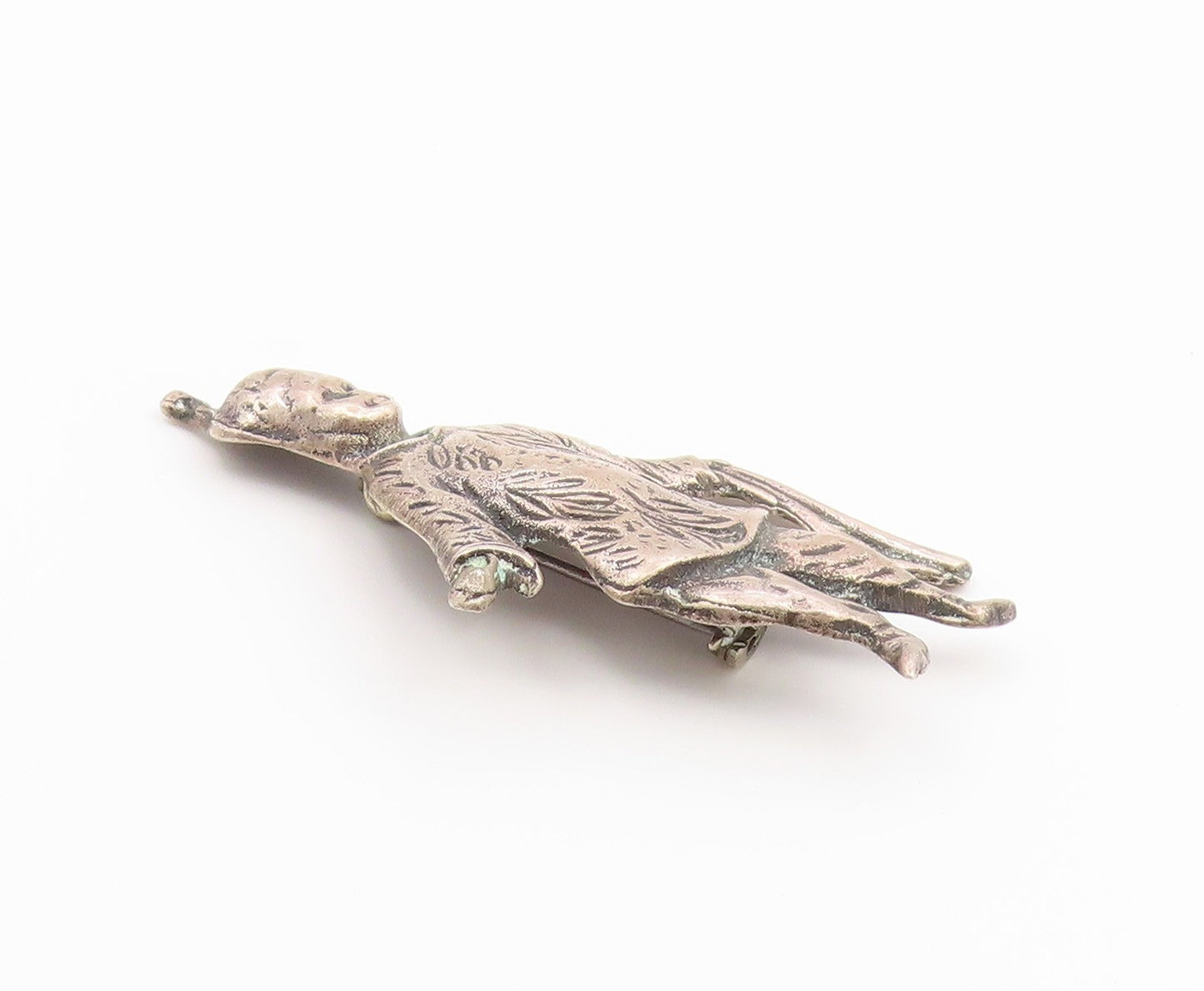 925 Sterling Silver Vintage Brooch Pin Man Holding Scarf Figural Cutout  BP12626