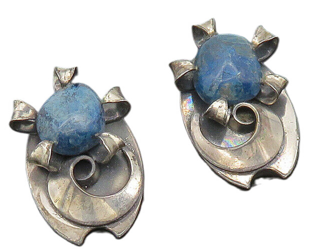 925 Sterling Silver  Vintage Sodalite Non Pierce Drop Earrings  EG10137