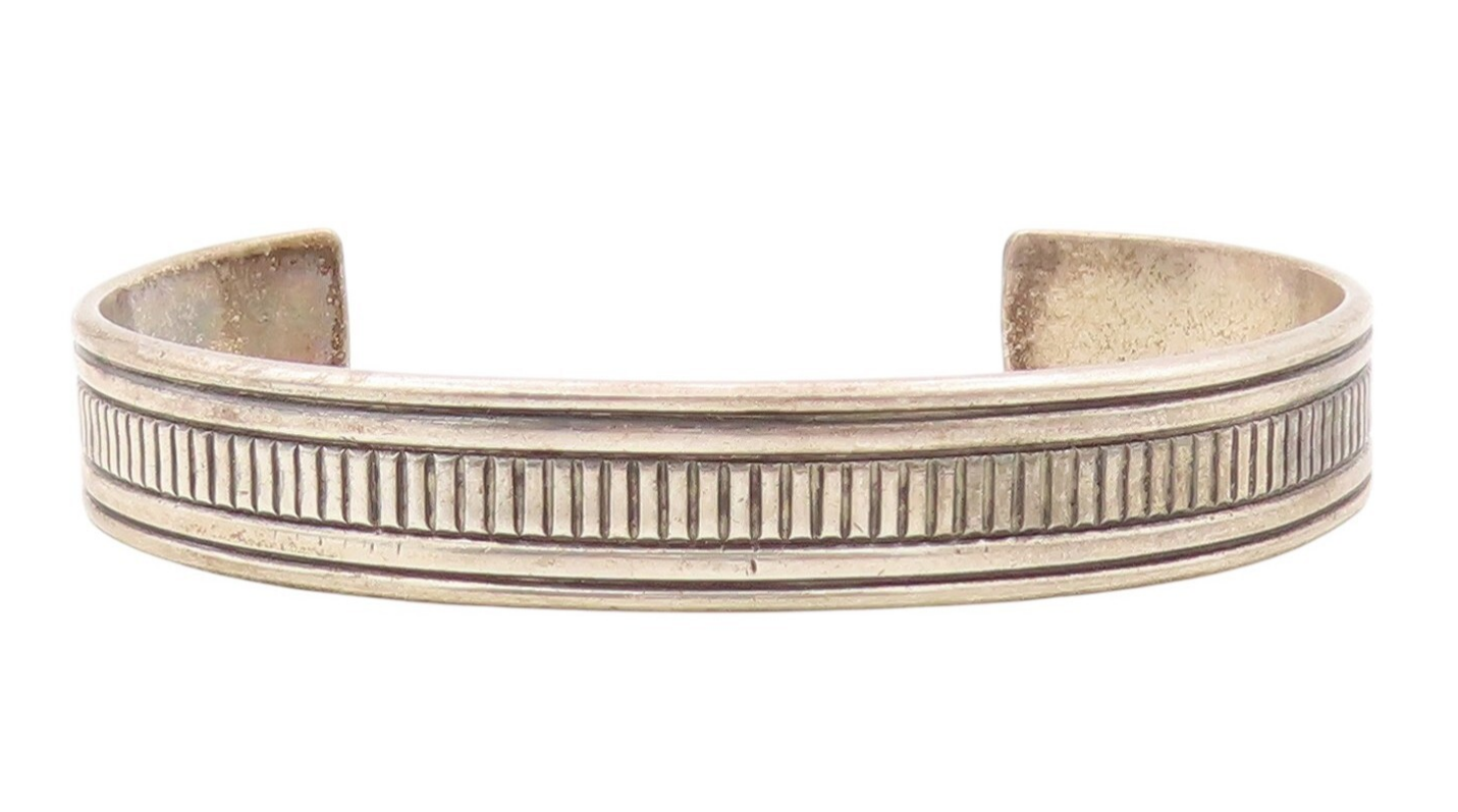 925 Sterling Silver Vintage Bracelet ARVISO Designer Solid Grooved Cuff  BT11061
