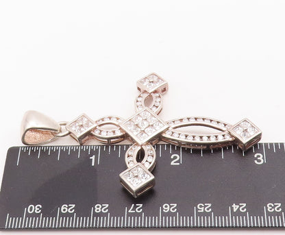 925 Sterling Silver Vintage Pendant Religious Cutout CZ Inlay Cross  PT23109