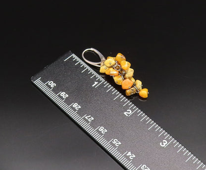 925 Sterling Silver  Vintage Yellow Jasper Cluster Dangle Earrings  EG12011