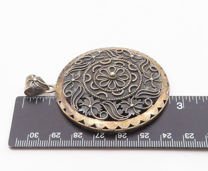 DOUG PAULUS 925 Silver  Vintage Two Tone Floral Beaded Scroll Pendant  PT20119