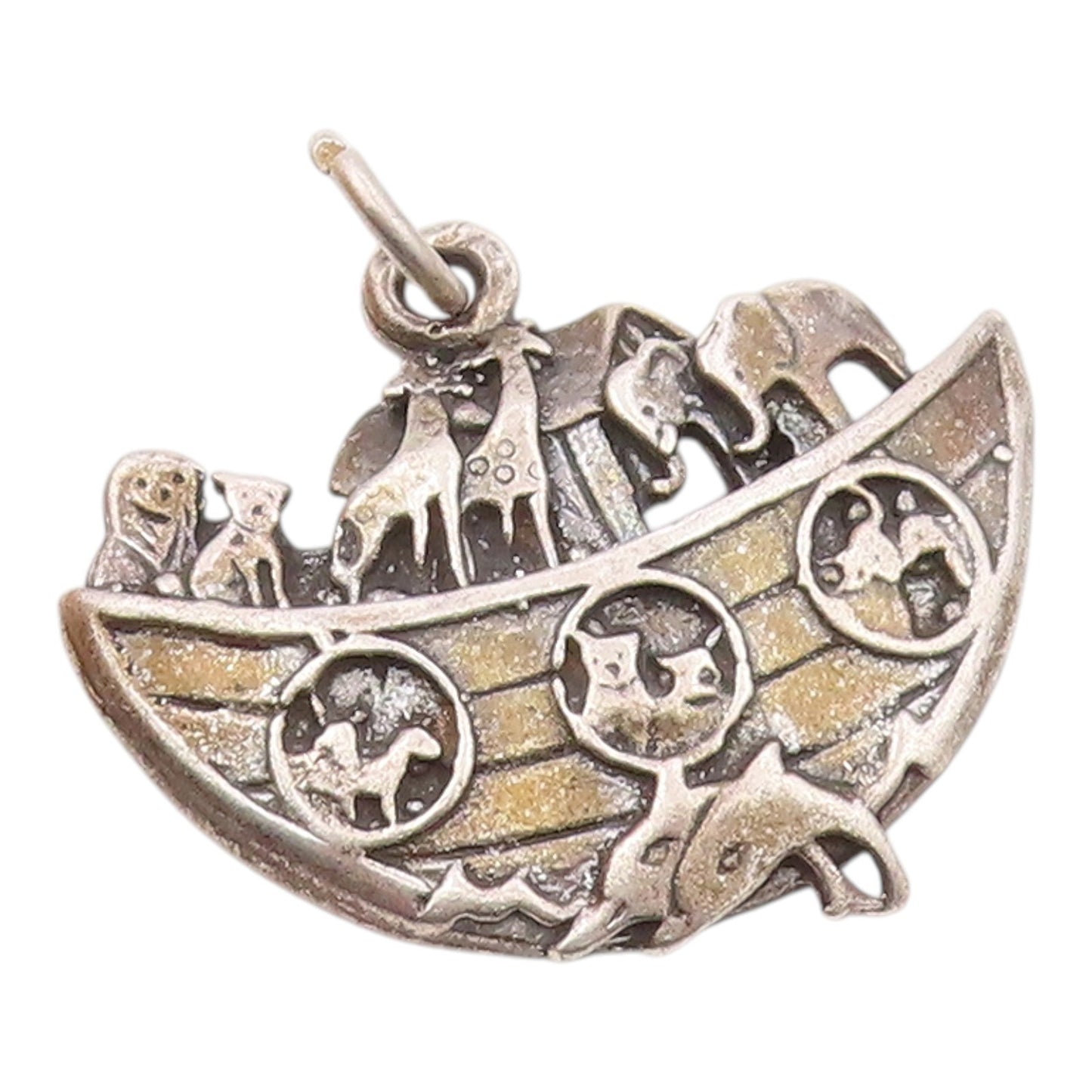 925 Sterling Silver  Vintage Noah's Arc Biblical Motif Drop Pendant  PT15672
