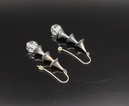 925 Silver  Vintage Clear Quartz Bead Three Cone Dangle Earrings  EG12186