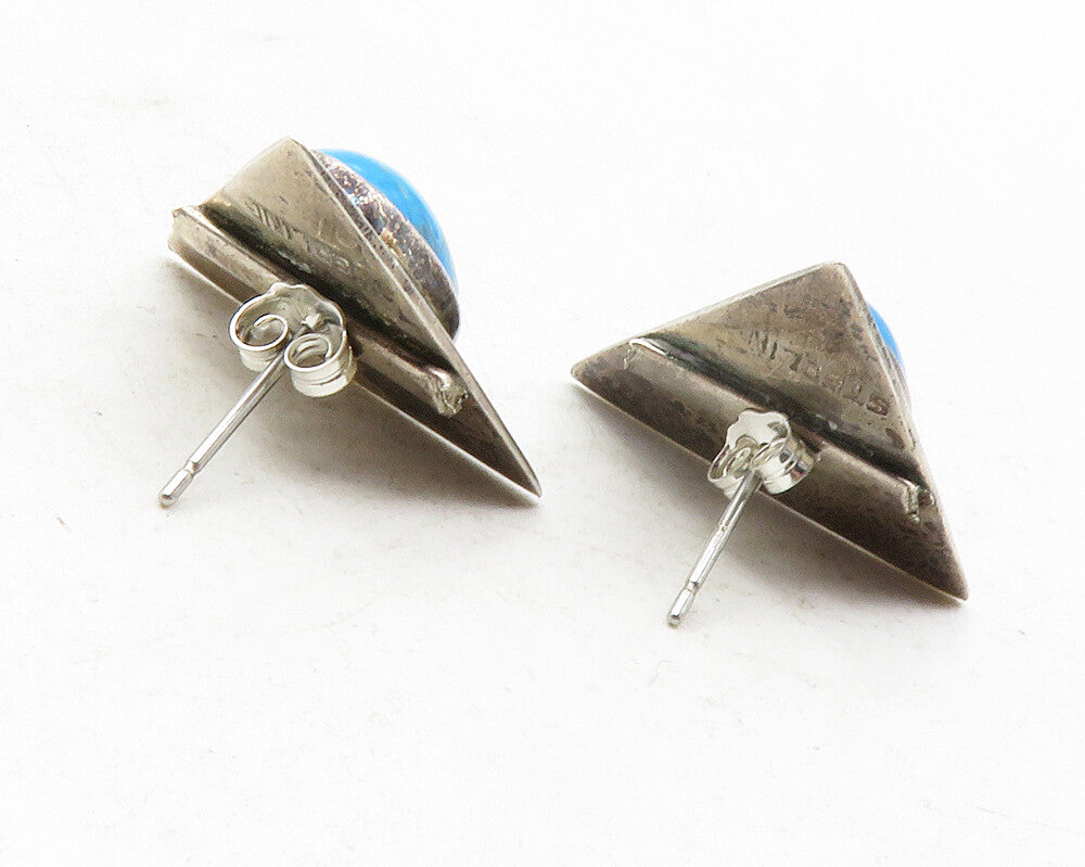 925 Sterling Silver  Vintage Cabochon Cut Turquoise Drop Earrings  EG6352