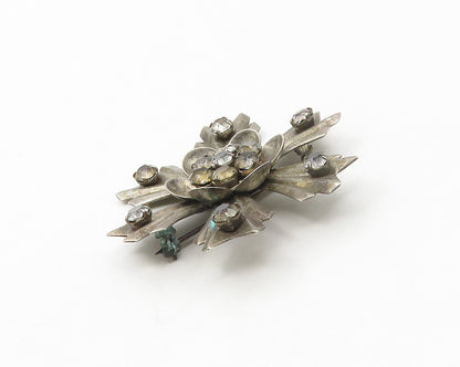 HARRY ISKIN 925 Sterling Silver  Vintage Topaz Flower Motif Brooch Pin  BP6675