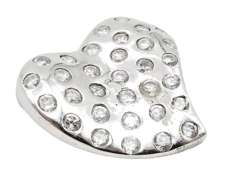 925 Sterling Silver  Shiny Topaz Dotted Shiny Love Heart Pendant  PT9462