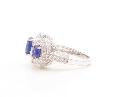 925 Sterling Silver Vintage Ring Oval Cut Sapphire Halo CZ Bands  Sz 7  RG31536