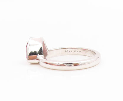 925 Sterling Silver Vintage Ring Bezel Set Ruby Solitaire Band  Sz 7  RG35766