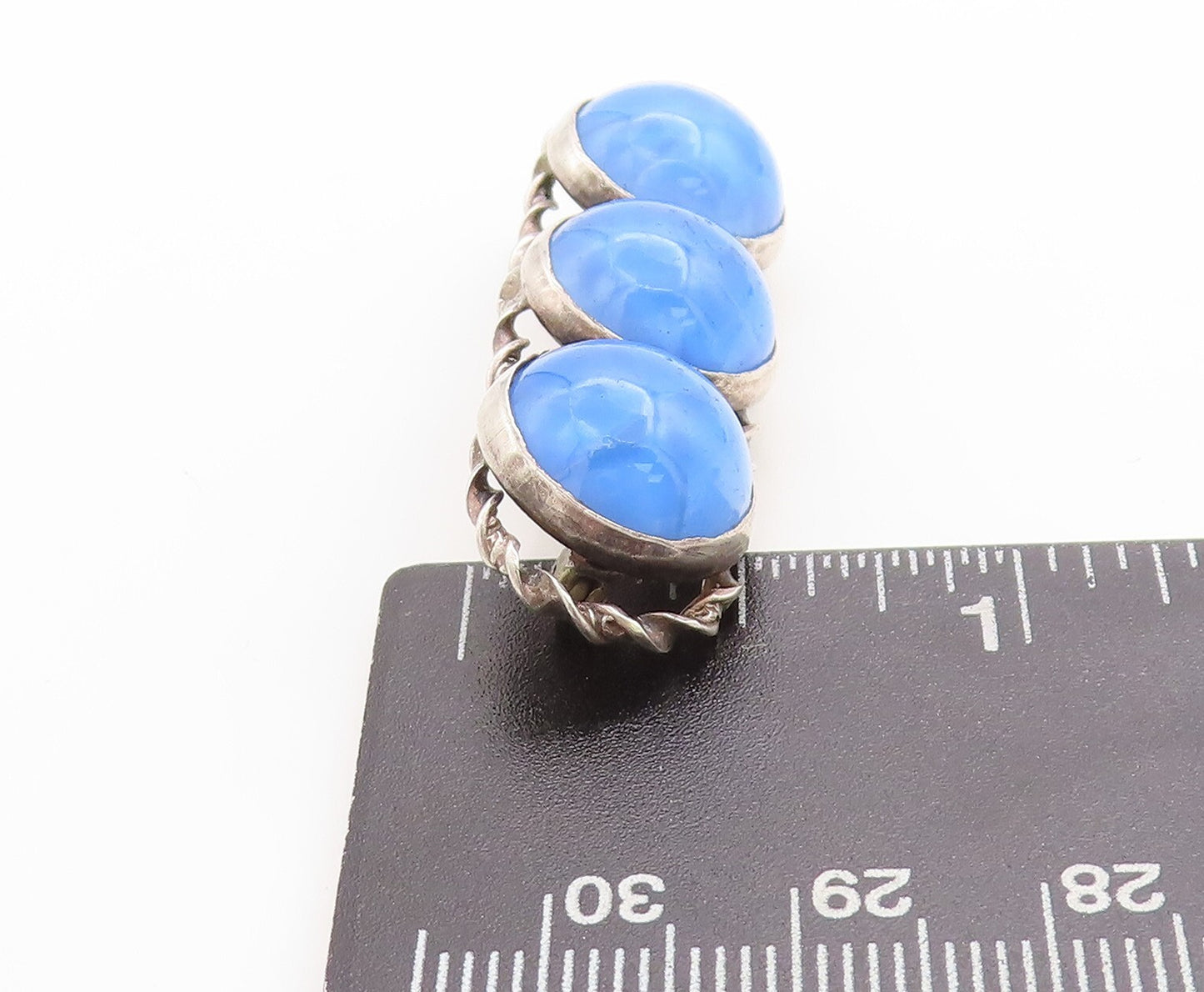925 Sterling Silver Vintage Brooch Pin Cabochon Round Gemstone Band  BP11372