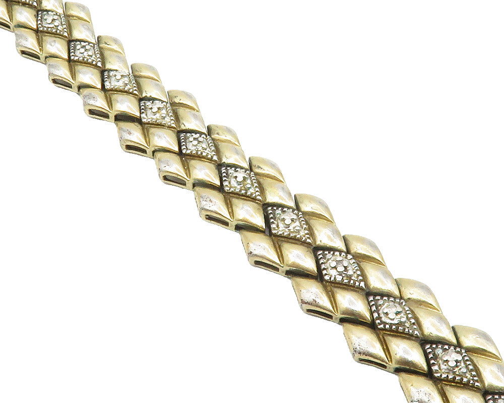 ROSS SIMON 925 Silver  Vintage Genuine Diamonds 2 Tone Chain Bracelet  BT5327