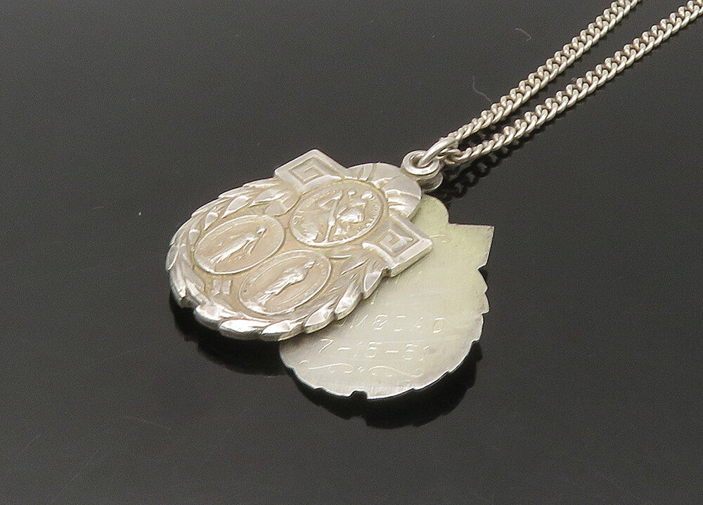925 Sterling Silver  Vintage Catholic Religious Chain Necklace (OPENS)  NE3650