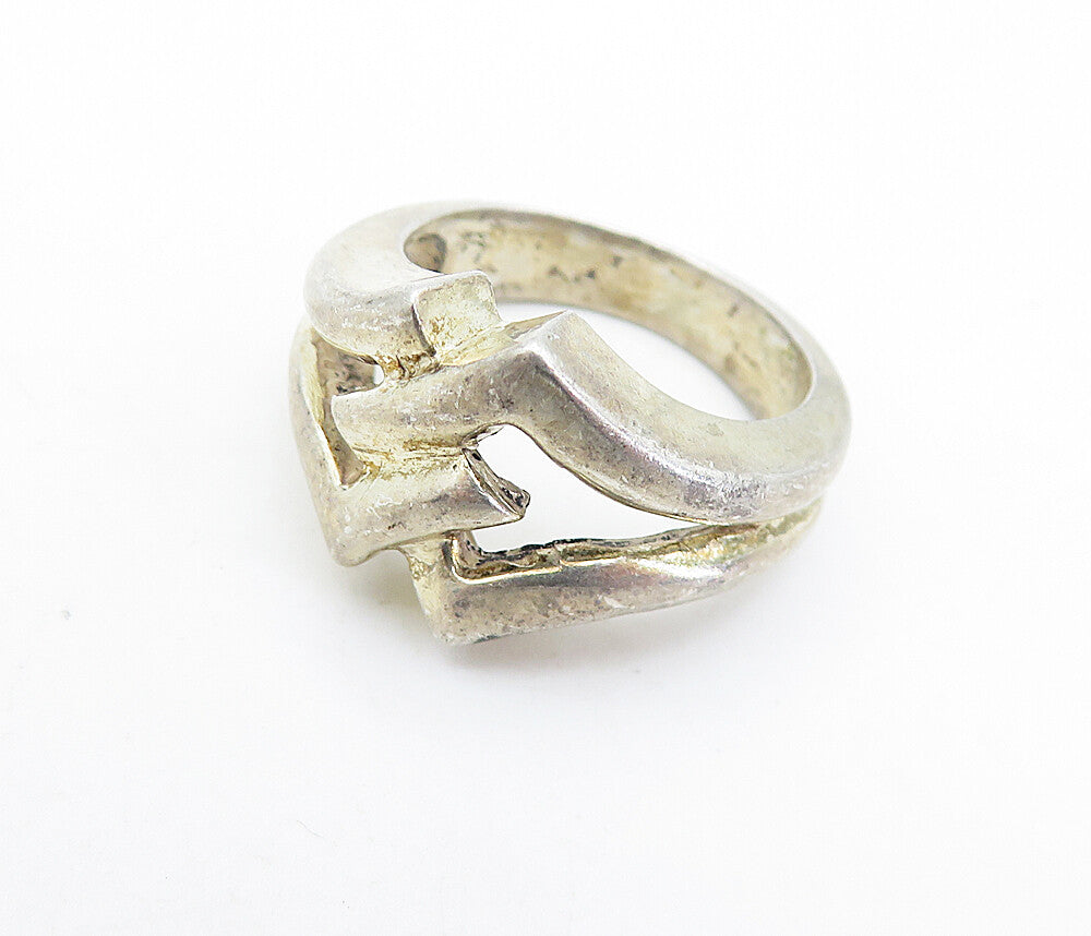 925 Sterling Silver  Vintage Open Link Design Shiny Band Ring Sz 5  RG7138