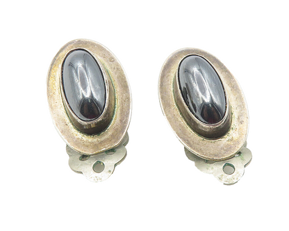 INCA NAVAJO 925 Sterling Silver  Vintage Hematite Non Pierce Earrings  EG5957