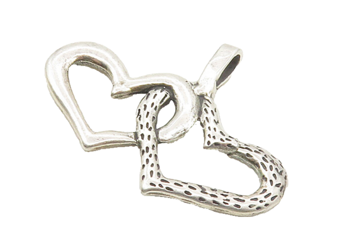 925 Sterling Silver  Vintage Petite Etched Open Love Hearts Pendant  PT13946