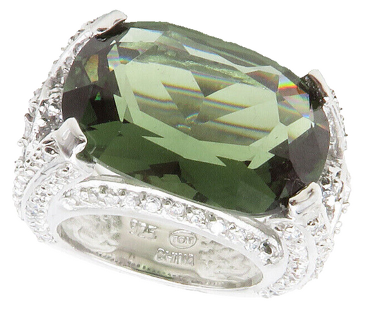 925 Sterling Silver  Peridot & White Topaz Shiny Cocktail Ring Sz 5  RG12709