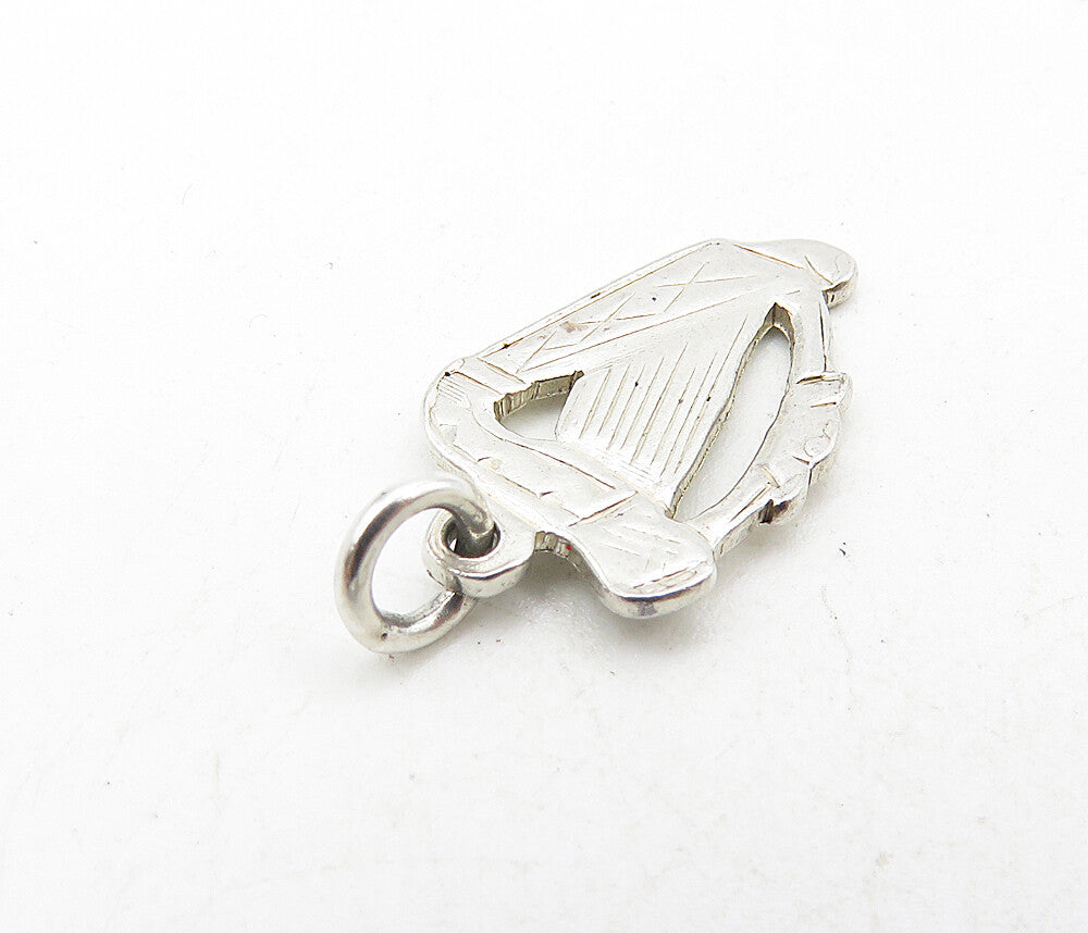 925 Sterling Silver  Vintage Petite Harp Musical Instrument Pendant  PT6821