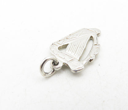 925 Sterling Silver  Vintage Petite Harp Musical Instrument Pendant  PT6821