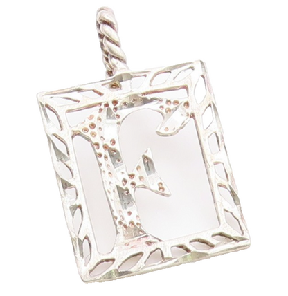 925 Sterling Silver  Vintage Diamond Cut Square F Initial Pendant  PT18328