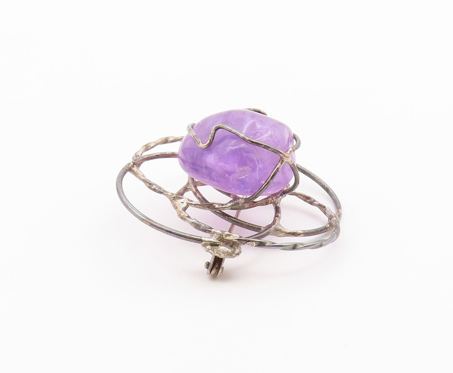 925 Sterling Silver  Vintage Amethyst Open Circles Brooch Pin  BP8465