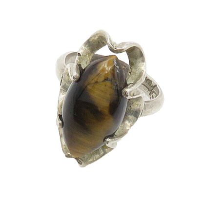 MEXICO 925 Silver  Vintage Cabochon Tiger's Eye Cocktail Ring Sz 7  RG17504