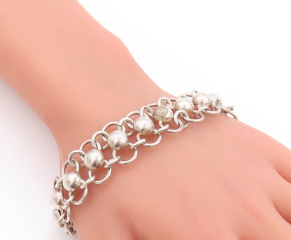 925 Sterling Silver Vintage Bracelet MEXICO Beaded Rings Interlocked  BT11239