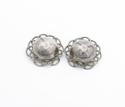 MEXICO 925 Sterling Silver  Vintage Floral Dome Non Pierce Earrings  EG2801