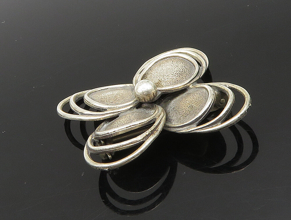 BEAU 925 Sterling Silver  Vintage Textured Open Floral Brooch Pin  BP9440
