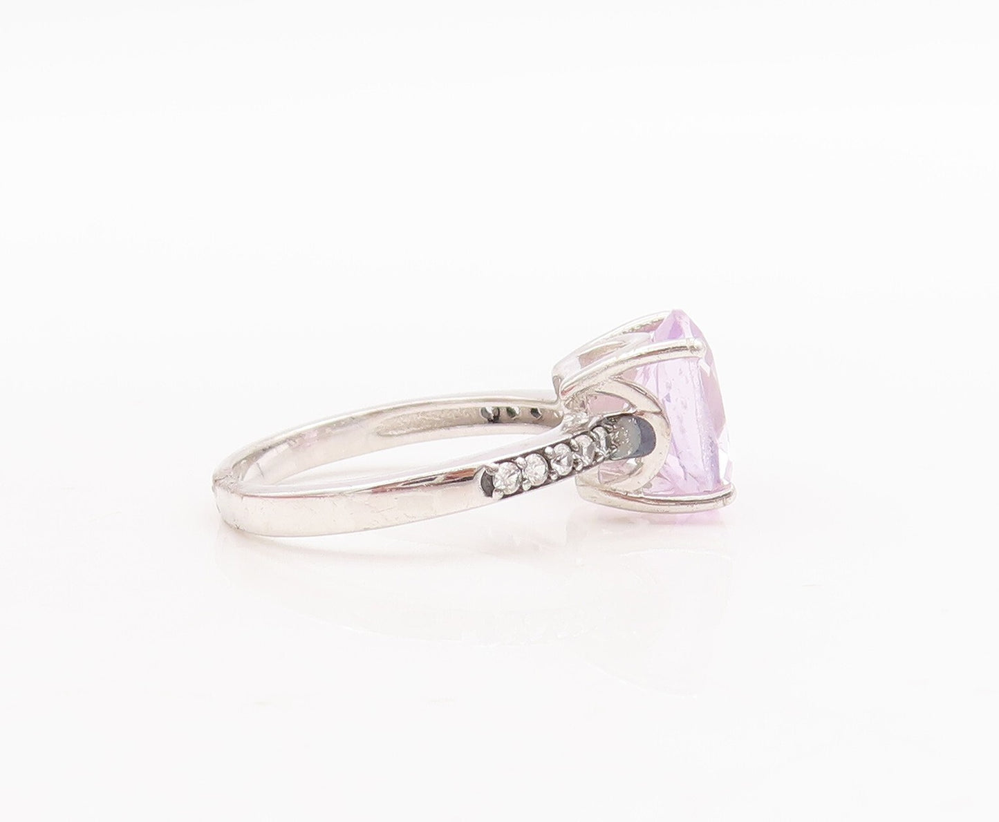 925 Sterling Silver Vintage Ring Round Cut Amethyst Diamonds Inlay Sz 7  RG29255