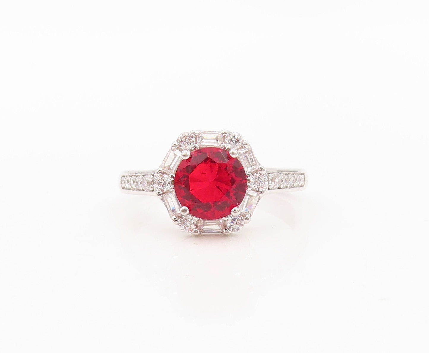 925 Sterling Silver Vintage Ring Round Red Halo White CZ Frame  Sz 7  RG30262