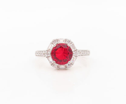 925 Sterling Silver Vintage Ring Round Red Halo White CZ Frame  Sz 7  RG30262