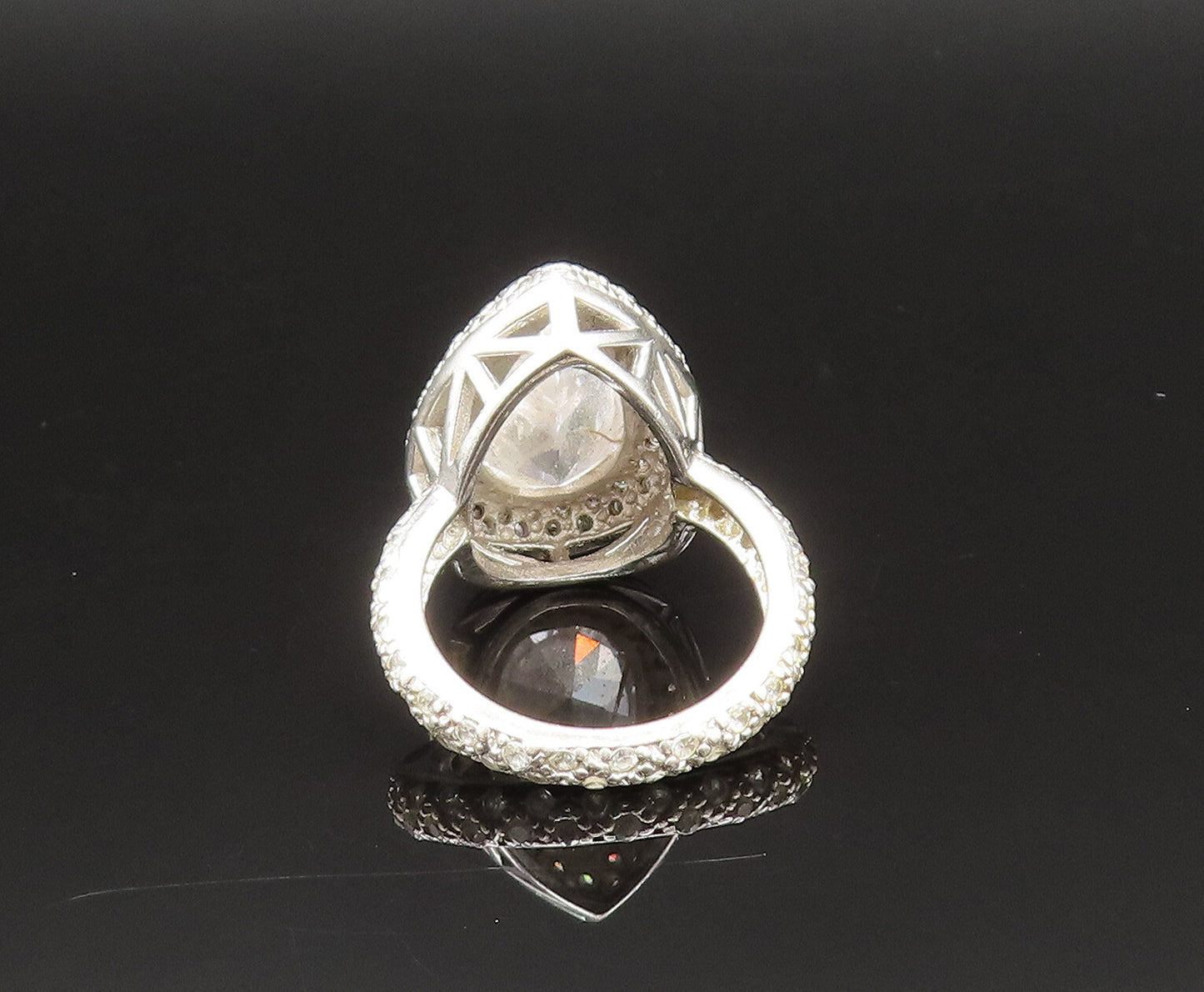 925 Sterling Silver Vintage Cubic Zirconia Pear Shaped Halo Ring Sz 7.5 RG25497