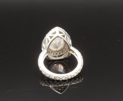 925 Sterling Silver Vintage Cubic Zirconia Pear Shaped Halo Ring Sz 7.5 RG25497