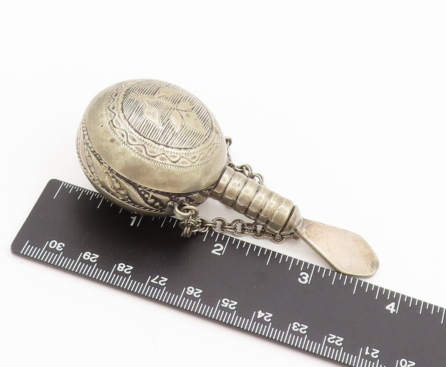 925 Sterling Silver Vintage Antique Large Etched Perfume Bottle (OPENS) TR3632