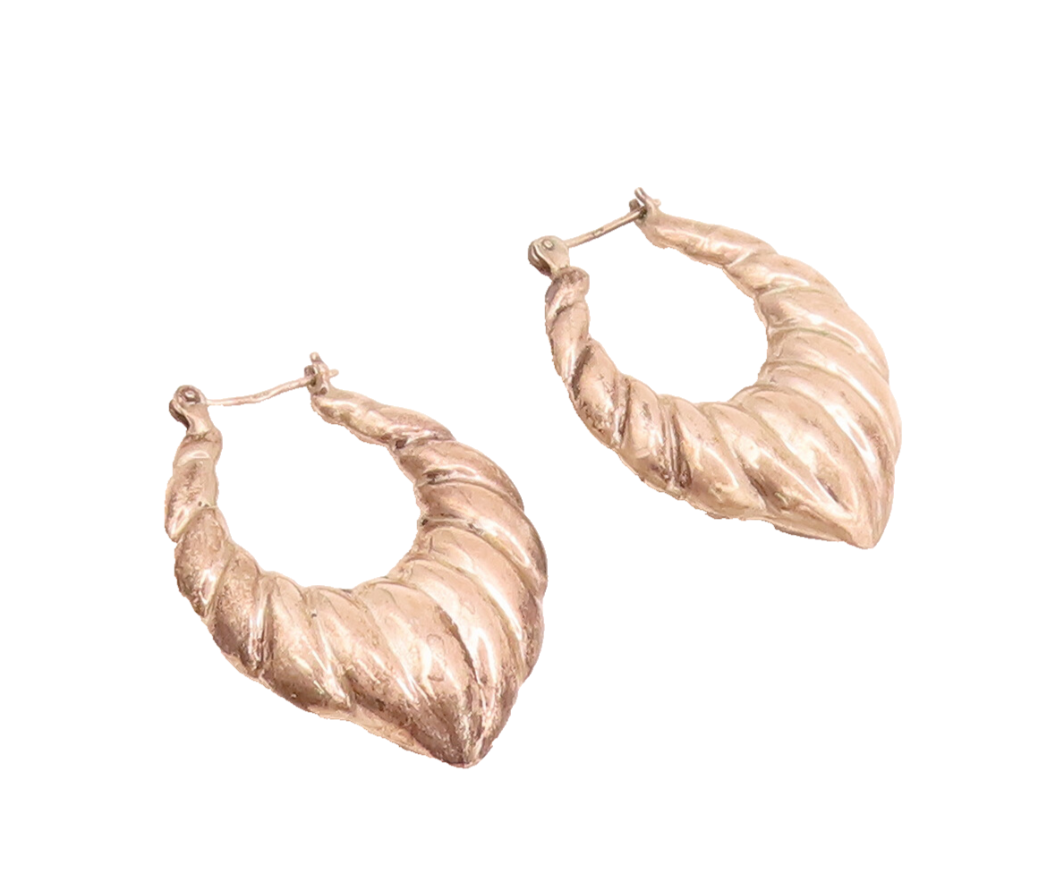 925 Sterling Silver  Vintage Puffed Roped Carved Earrings  EG12459