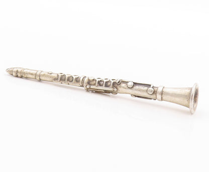 925 Sterling Silver Vintage Pin Collector Solid Carved Clarinet  TR3924
