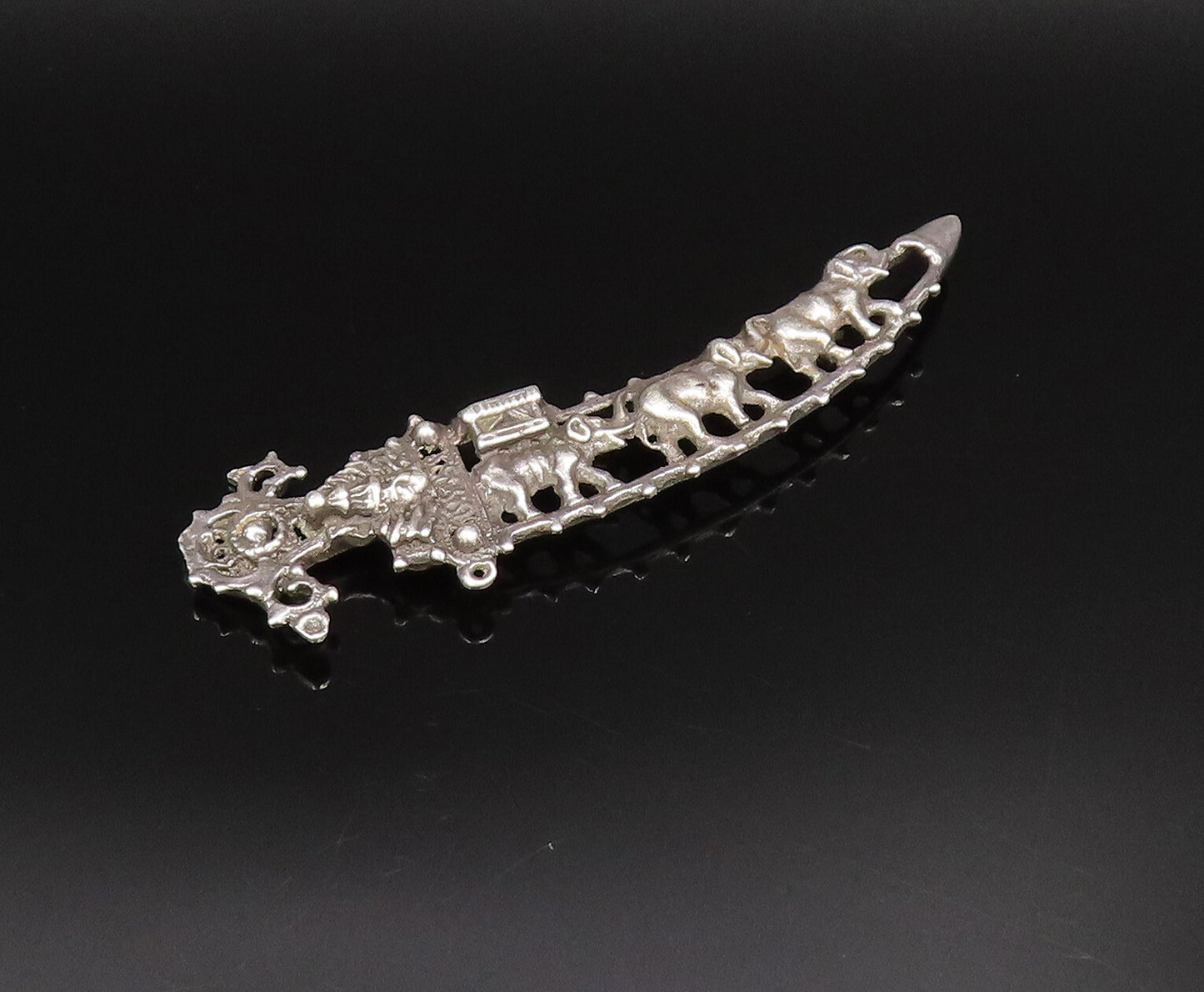 925 Sterling Silver  Vintage Antique Elephant Cutout Sword Brooch Pin  BP9965