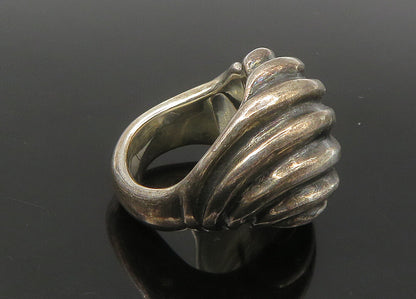 925 Sterling Silver  Vintage Dark Tone Fluted Dome Band Ring Sz 6  RG22327