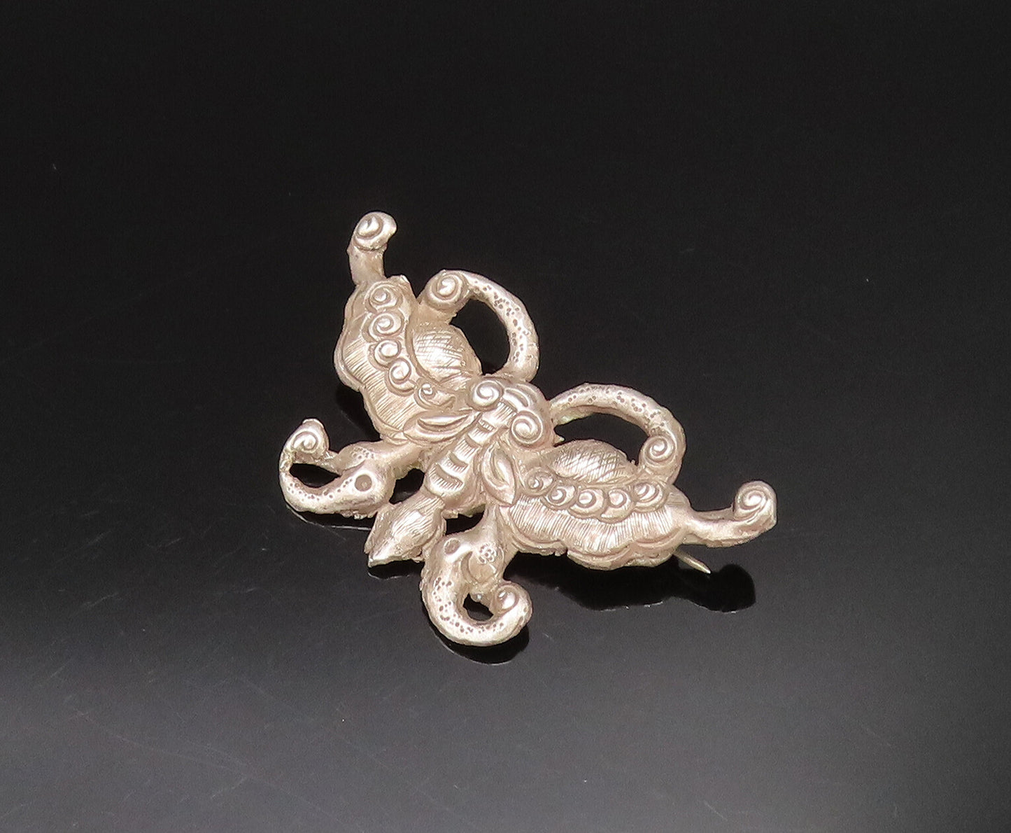 925 Sterling Silver Vintage Antique Textured Butterfly Motif Brooch Pin BP9570