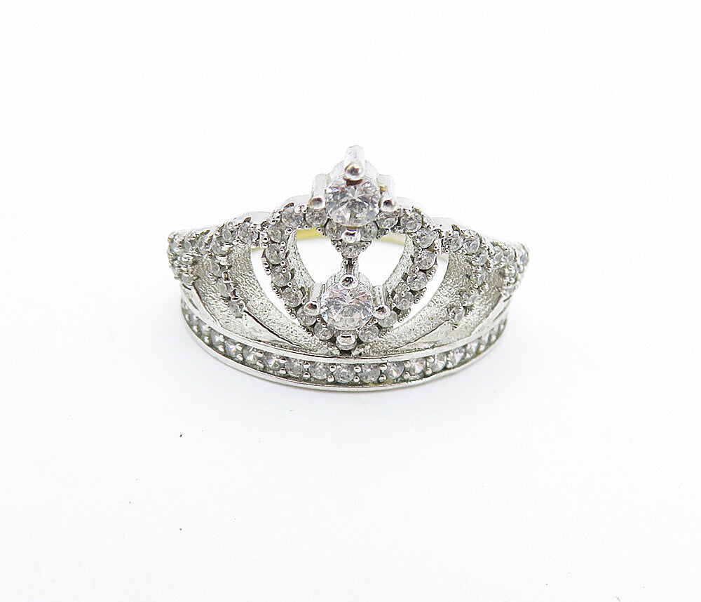 925 Sterling Silver  Shiny Cubic Zirconia Royal Crown Band Ring Sz 7.5  RG7588